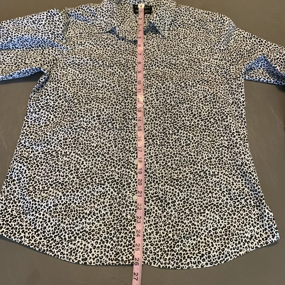 Foxcroft Womens 10 Blouse Long Sleeve Button Up Animal Print Wrinkle Free Shaped